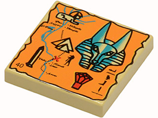 Tile 2 x 2 with Map Orange and Hieroglyphs, 40 Pattern