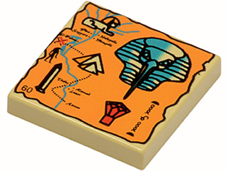 Tile 2 x 2 with Map Orange and Hieroglyphs, 60 Pattern