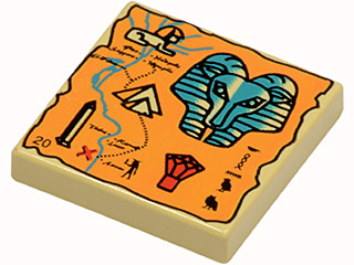 Tile 2 x 2 with Map Orange and Hieroglyphs, 20 Pattern