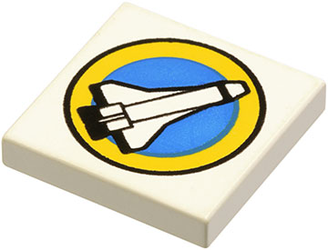 Tile 2 x 2 with Space Port Logo, Shuttle and Yellow Circle Pattern