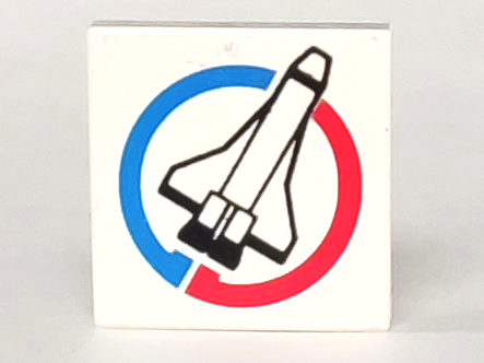 Tile 2 x 2 with Space Shuttle in Blue and Red Circle (Launch Command Logo) Pattern
