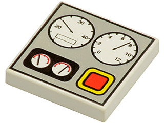 Tile 2 x 2 with Gauges and Red Button on Light Gray Background Pattern