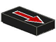Tile 1 x 2 with Arrow Long Red with Silver Border Pattern