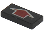 Tile 1 x 2 with Red Short Arrow with Silver Border Pattern