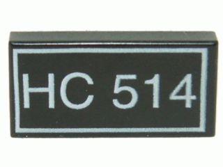 Tile 1 x 2 with White 'HC 514' in Rectangle Pattern