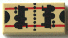 Tile 1 x 2 with Black Locomotives, Dots and Half Circles, Red Lines Pattern (HP Train Ticket)
