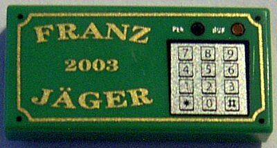 Tile 1 x 2 with Gold 'FRANZ JÄGER', '2003', and Silver Numeric Keypad Pattern
