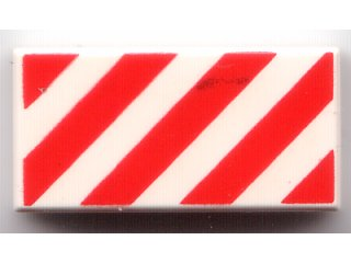 Tile 1 x 2 with Red and White Danger Stripes Pattern