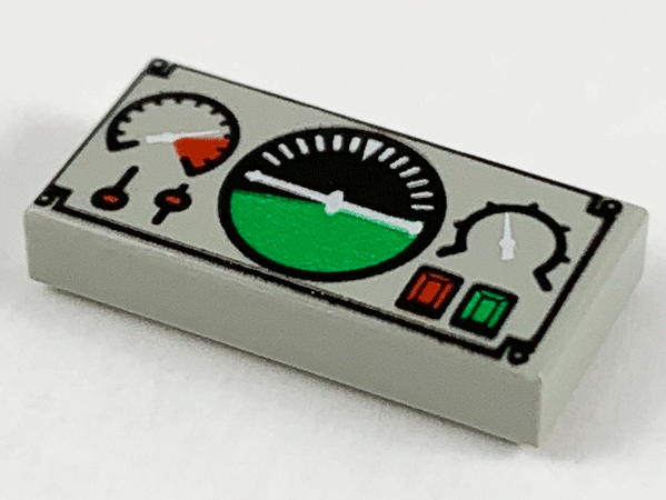 Tile 1 x 2 with Black and Green Artificial Horizon, Gauges, and Buttons Pattern