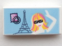 Tile 1 x 2 with Stamp, Eiffel Tower, and Waving Girl with Sunglasses Pattern