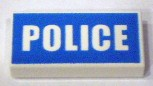 Tile 1 x 2 with White 'POLICE' on Blue Background Pattern (Printed)
