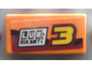 Tile 1 x 2 with Number 3 and 'LUBRIKANT' Pattern Model Left Side (Sticker) - Set 8304