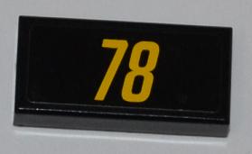 Tile 1 x 2 with Yellow '78' on Black Background Pattern (Sticker) - Set 8126