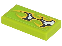 Tile 1 x 2 with Black and White Flames Pattern Model Center (Sticker) - Set 8302