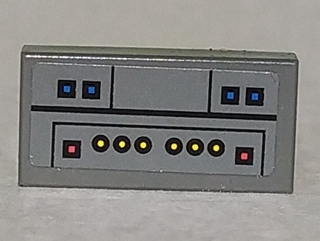 Tile 1 x 2 with Blue, Red, and Yellow Buttons, Black Lines Pattern (Sticker) - Set 8093