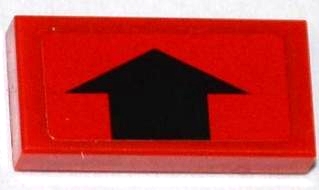 Tile 1 x 2 with Black Arrow Short on Red Background Pattern (Sticker) - Set 9485