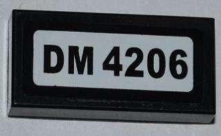 Tile 1 x 2 with 'DM 4206' Pattern (Sticker) - Set 4206
