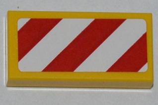 Tile 1 x 2 with Red and White Danger Stripes (White Corners) Pattern (Sticker) - Set 5884