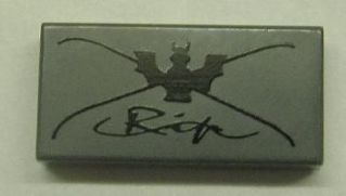 Tile 1 x 2 with Black Bat and Script 'Rip' Pattern