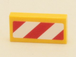 Tile 1 x 2 with Red and White Danger Stripes (Red Corners) Pattern Model Left Side (Sticker) - Sets 4204 / 60152