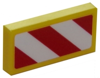 Tile 1 x 2 with Red and White Danger Stripes (Red Corners) Pattern Model Right Side (Sticker) - Sets 4204 / 60152