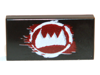 Tile 1 x 2 with White Fangs and Dark Red Pattern