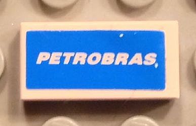 Tile 1 x 2 with White 'PETROBRAS' Pattern (Sticker) - Set 8374