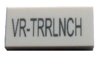 Tile 1 x 2 with 'VR-xxxxxxx' LEGO City Undercover Video Game Code Pattern