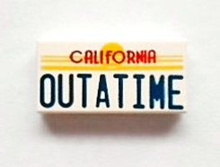 Tile 1 x 2 with Red 'CALIFORNIA' and Blue 'OUTATIME' Pattern