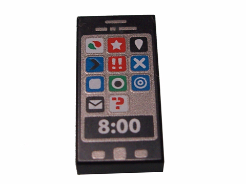 Tile 1 x 2 with Cell Phone / Smartphone Octan, Star and other Icons and '8:00' Pattern