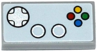 Tile 1 x 2 with Video Game Controller with Silver Directional Pad, Joysticks and Colored Buttons on White Background Pattern