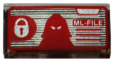 Tile 1 x 2 with Padlock, Head Mask and 'ML-FILE' Pattern