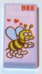 Tile 1 x 2 with Bee with Hearts and 'LET'S BEE FRIENDS' Pattern