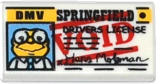 Tile 1 x 2 with Simpsons Hans Moleman 'SPRINGFIELD DRIVERS LICENSE' with Red 'VOID' Pattern