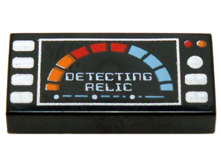 Tile 1 x 2 with Silver Buttons, Meter and 'DETECTING RELIC' Pattern