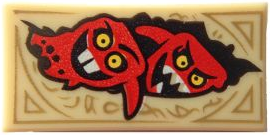 Tile 1 x 2 with Dark Tan Markings and 2 Red Monster Heads with Horns Pattern (Nexo Knights Book of Chaos)