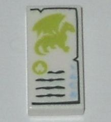 Tile 1 x 2 with Lime Dragon, Dark Green Lines and Bright Light Blue Elemental Symbols Pattern