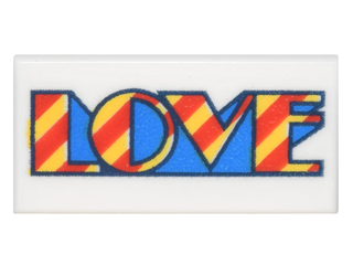 Tile 1 x 2 with Yellow, Red and Blue 'LOVE' Pattern