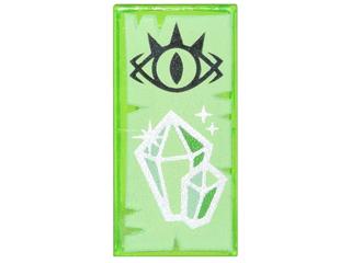 Tile 1 x 2 with Black Goblin Eye and Silver Sparkling Crystals on Yellowish Green Parchment Pattern
