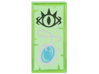 Tile 1 x 2 with Black Goblin Eye and Silver Necklace with Medium Azure Amulet on Yellowish Green Parchment Background Pattern