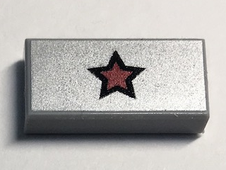 Tile 1 x 2 with Red Star with Black Outline Pattern