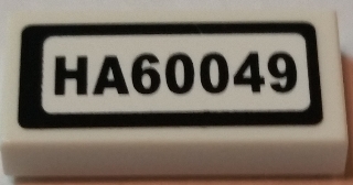 Tile 1 x 2 with Black 'HA60049' Pattern (Sticker) - Set 60049