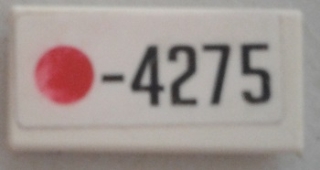 Tile 1 x 2 with Red Dot and '-4275' Pattern (Sticker) - Set 8681