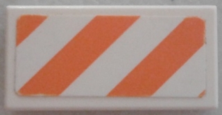 Tile 1 x 2 with Orange and White Danger Stripes Pattern (Sticker) - Set 7739