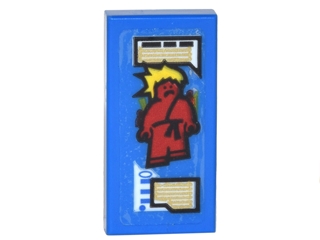 Tile 1 x 2 with Trainer Card with Red Minifigure with Yellow Spiked Hair and Gold Text Boxes Pattern (Sticker) - Set 70620
