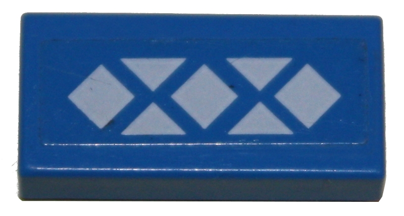 Tile 1 x 2 with White Diamonds and Triangles Pattern (Sticker) - Set 7675