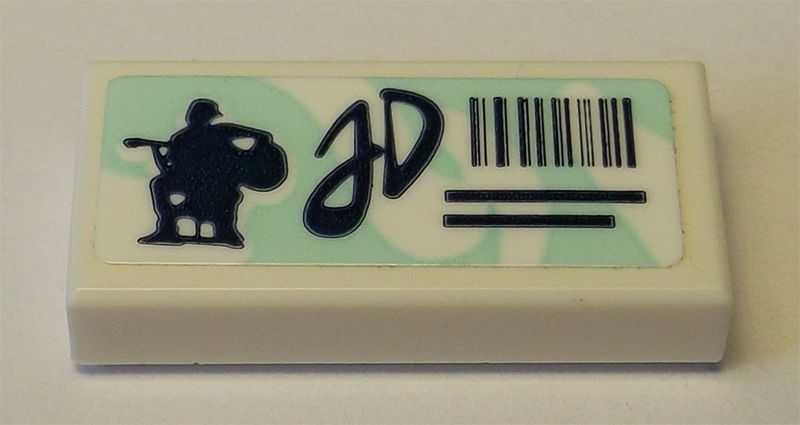 Tile 1 x 2 with Light Aqua Swirl Background and Black Guitar Player Silhouette, 'JD' and Barcode Pattern (Sticker) - Set 41342