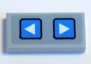 Tile 1 x 2 with White and Dark Azure Left and Right Arrow Buttons Pattern (Sticker) - Set 41346