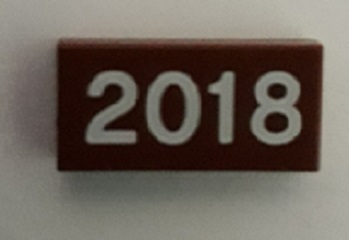 Tile 1 x 2 with White '2018' Pattern