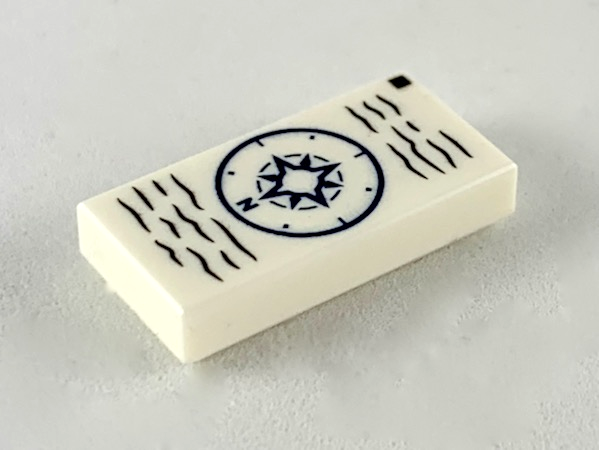 Tile 1 x 2 with Compass and Wavy Lines Pattern